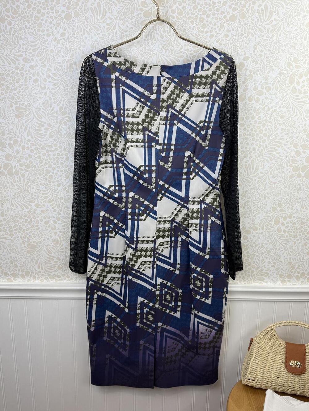 Karen Millen Blue and Black Mesh Zigzag Check Knee Length Dress - Size - 10 - Picture 2 of 7